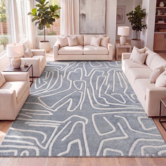 JONATHAN Y SANDSTONE 3 x 5 Area Rug, Alcina Scandinavian Graphic Lines - Blue/White, SND102D-3