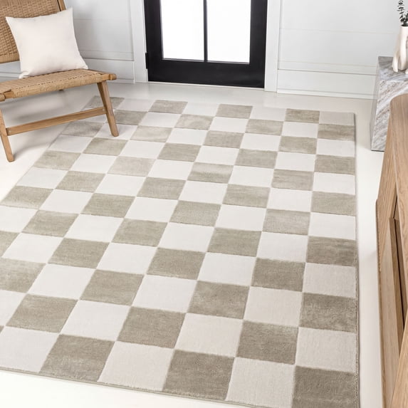 JONATHAN Y SANDSTONE 4 x 6 Area Rug, Thea Geometric Checkerboard - Beige/Cream, SND103A-4