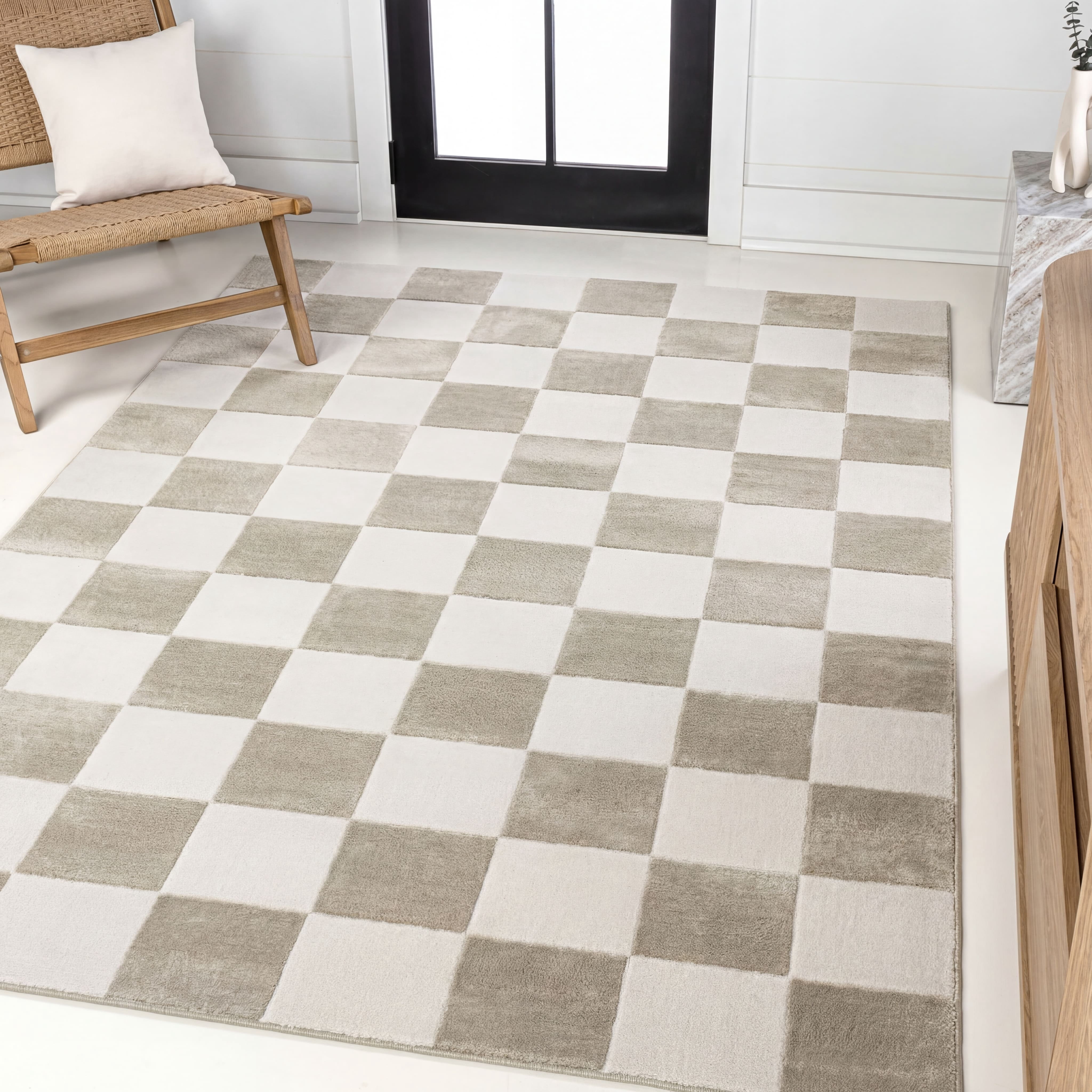 JONATHAN Y SANDSTONE 5 x 8 Area Rug, Thea Geometric Checkerboard - Beige/Cream, SND103A-5