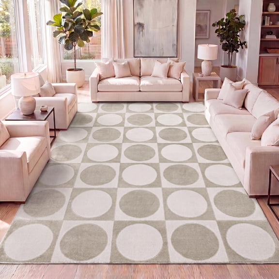 JONATHAN Y SANDSTONE 3 x 5 Area Rug, Helena Circles In Squares - Beige/Cream, SND104A-3