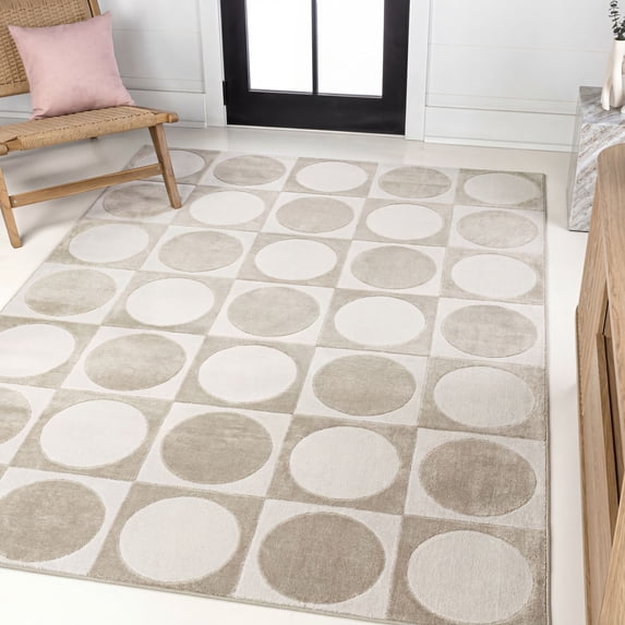 JONATHAN Y SANDSTONE 3 x 5 Area Rug, Helena Circles In Squares - Beige/Cream, SND104A-3