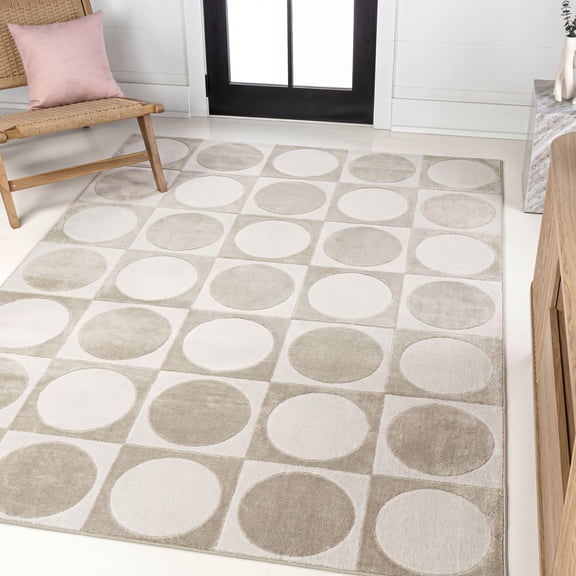 JONATHAN Y SANDSTONE 3 x 5 Area Rug, Helena Circles In Squares - Beige/Cream, SND104A-3