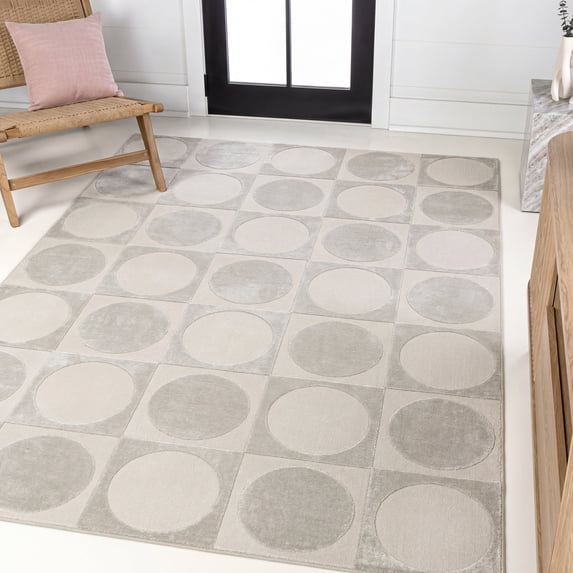 JONATHAN Y SANDSTONE 3 x 5 Area Rug, Helena Circles In Squares - White/Cream, SND104B-3