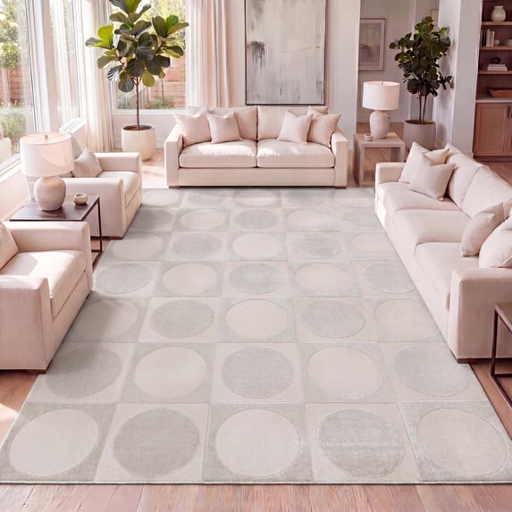 JONATHAN Y SANDSTONE 4 x 6 Area Rug, Helena Circles In Squares - White/Cream, SND104B-4