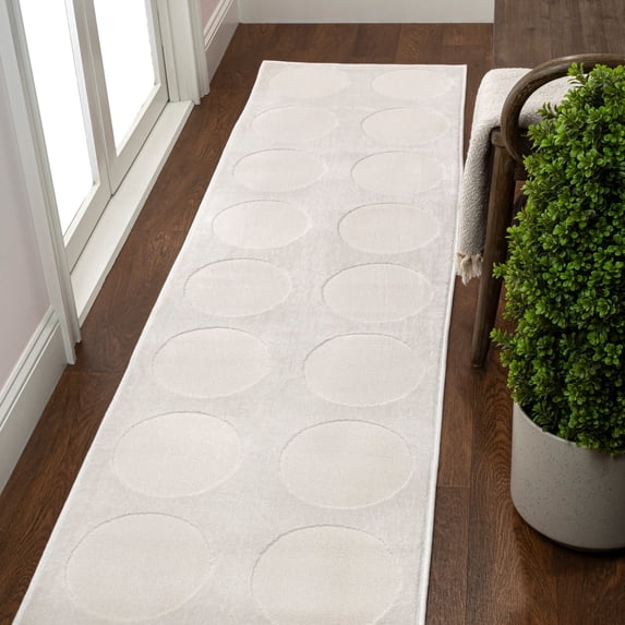 JONATHAN Y SANDSTONE 2 x 8 Runner Rug, Adrian Circle Dot - White/Cream, SND105B-28