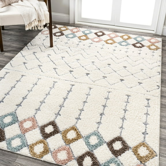 JONATHAN Y SANTA THERESA 4 x 6 Area Rug, Pia Moroccan Trellis Plush Carved - Multi/Cream, SNT105A-4