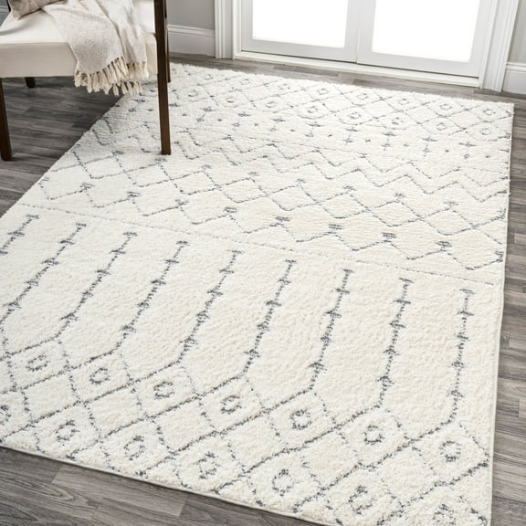 JONATHAN Y SANTA THERESA 3 x 5 Area Rug, Pia Moroccan Trellis Plush Carved - Cream/Gray, SNT105B-3