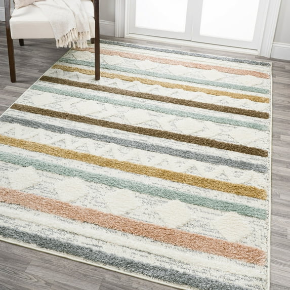 JONATHAN Y SANTA THERESA 8 x 10 Area Rug, Faiza Moroccan Striped Geometric - Multi/Cream, SNT106A-8