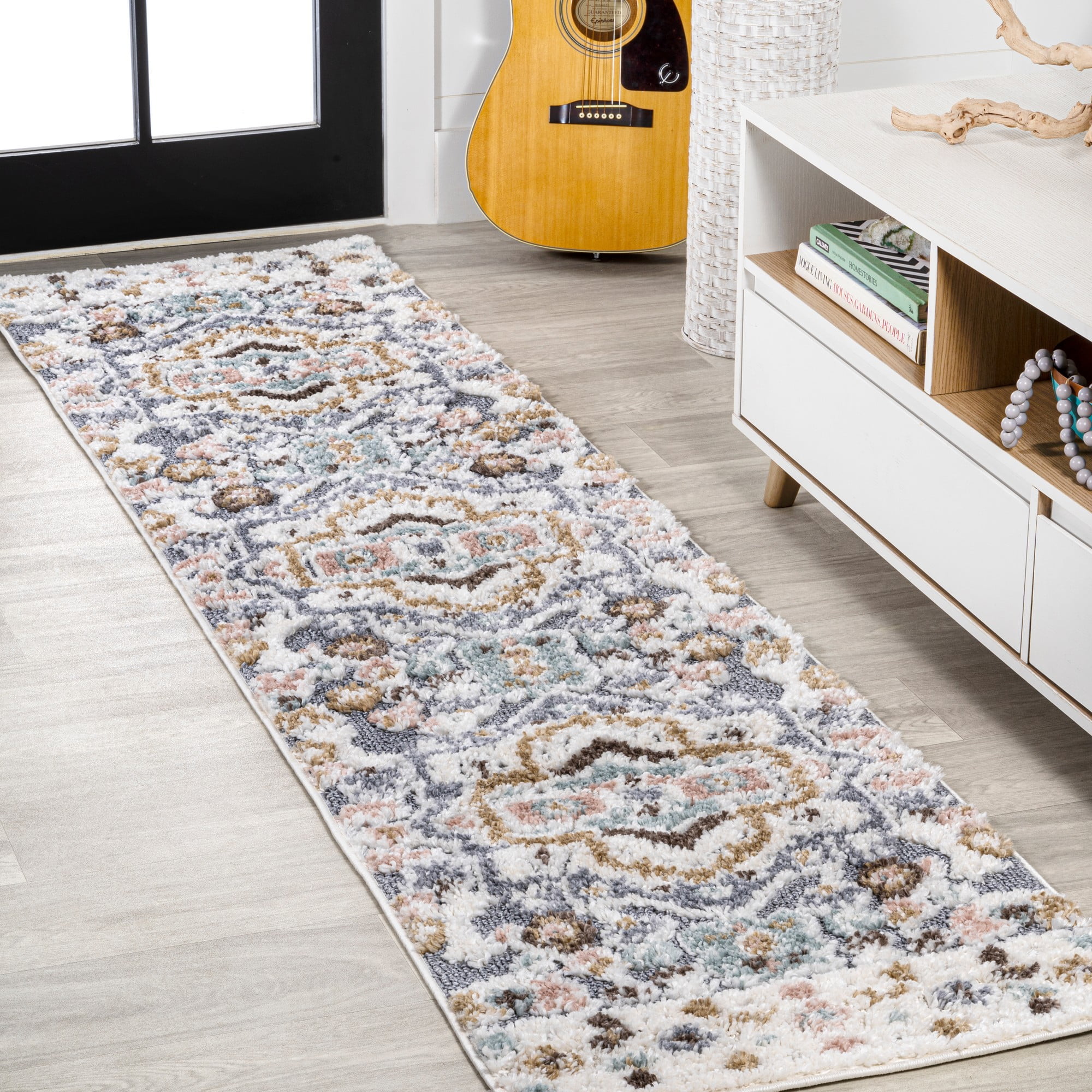 Aziza Multi-Color Synthetic Medallion Runner Rug, 2'-2" X 8'