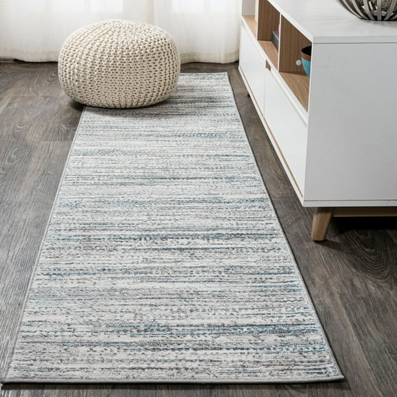JONATHAN Y SILK ORCHID 2 x 10 Runner Rug, Loom Strie - Gray/Turquoise, SOR200B-210