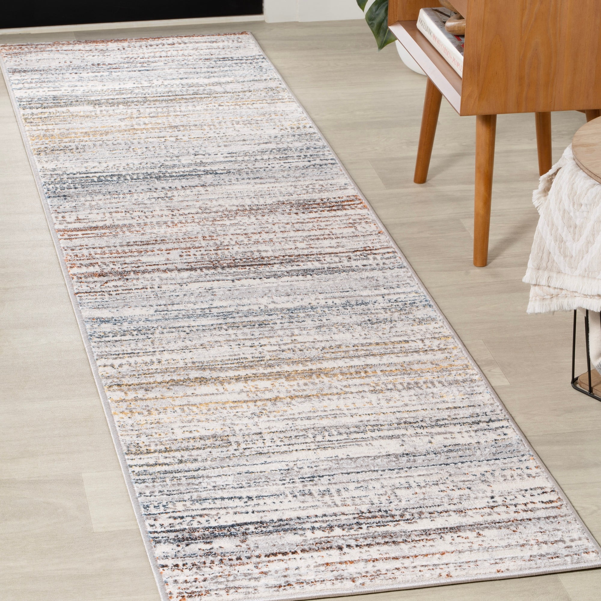 JONATHAN Y SILK ORCHID 2 x 8 Runner Rug, Loom Strie - Gray/Blue/Orange, SOR200E-28