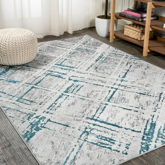 JONATHAN Y SILK ORCHID 4 x 6 Area Rug, Slant Abstract - Gray/Turquoise, SOR201A-4