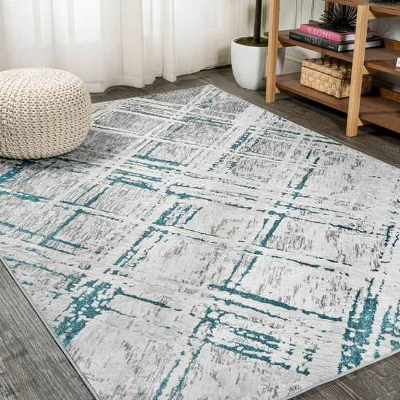 JONATHAN Y SILK ORCHID 8 x 10 Area Rug, Slant Abstract - Gray/Turquoise, SOR201A-8