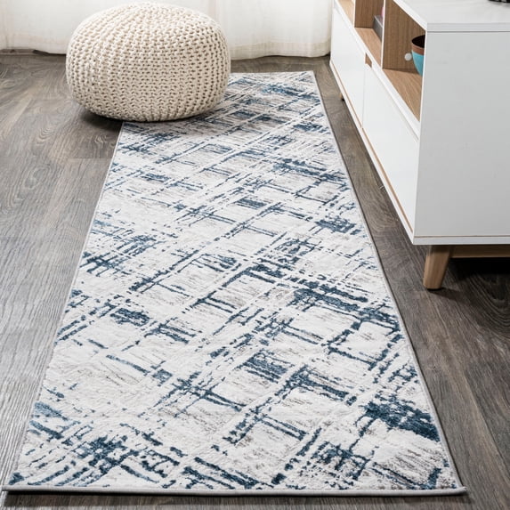 JONATHAN Y SILK ORCHID 2 x 10 Runner Rug, Slant Abstract - Gray/Blue, SOR201B-210