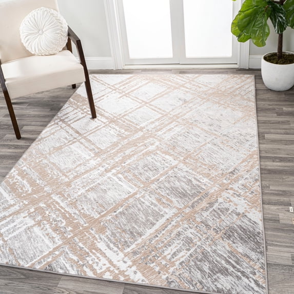 JONATHAN Y SILK ORCHID 8 x 10 Area Rug, Slant Abstract - Beige/Gray, SOR201C-8