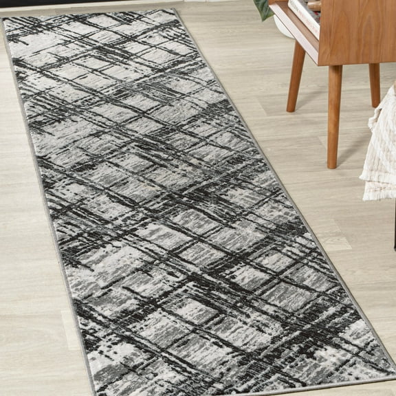 JONATHAN Y SILK ORCHID 2 x 8 Runner Rug, Slant Abstract - Black/Gray, SOR201D-28