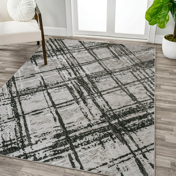JONATHAN Y SILK ORCHID 5 x 8 Area Rug, Slant Abstract - Black/Gray, SOR201D-5