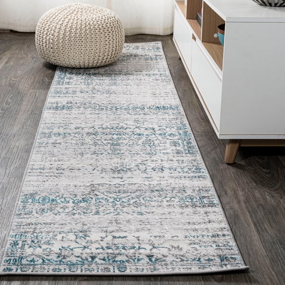 JONATHAN Y SILK ORCHID 2 x 8 Runner Rug, Tidal Strie - Gray/Turquoise, SOR202A-28