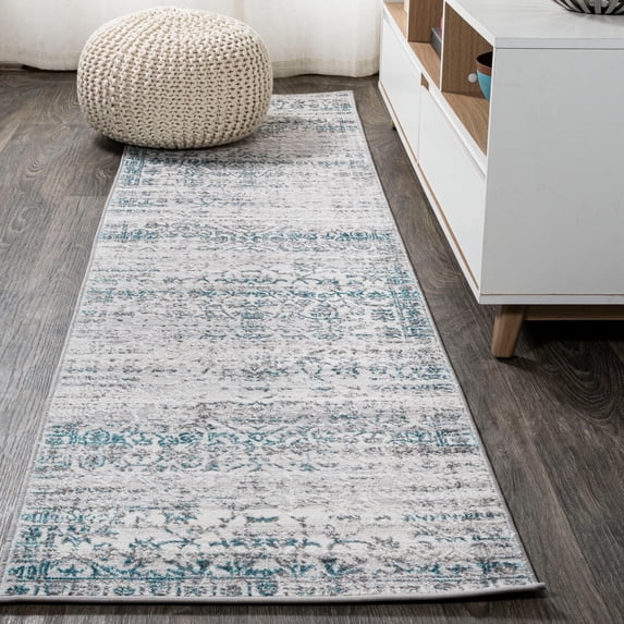JONATHAN Y SILK ORCHID 2 x 8 Runner Rug, Tidal Strie - Gray/Turquoise, SOR202A-28