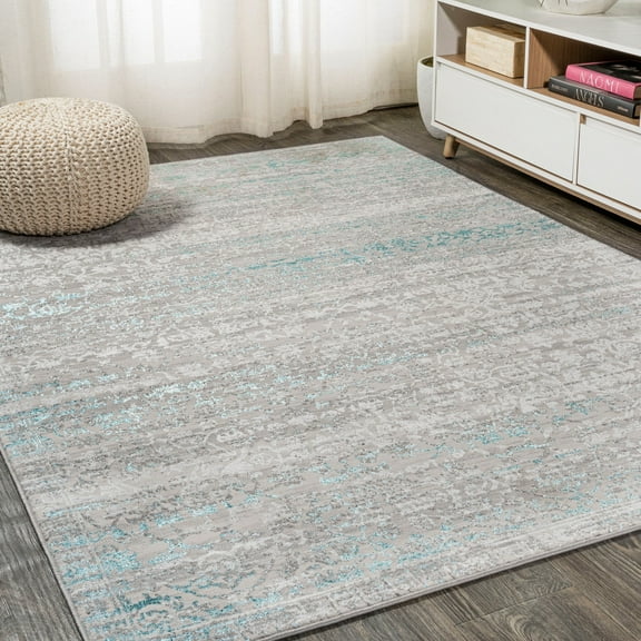 JONATHAN Y SILK ORCHID 3 x 5 Area Rug, Tidal Strie - Gray/Turquoise, SOR202A-3