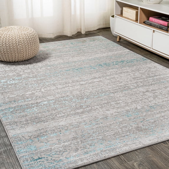 JONATHAN Y SILK ORCHID 5 x 8 Area Rug, Tidal Strie - Gray/Turquoise, SOR202A-5