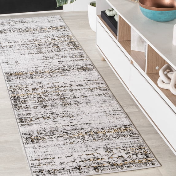 JONATHAN Y SILK ORCHID 2 x 8 Runner Rug, Tidal Strie - Ivory/Black, SOR202C-28