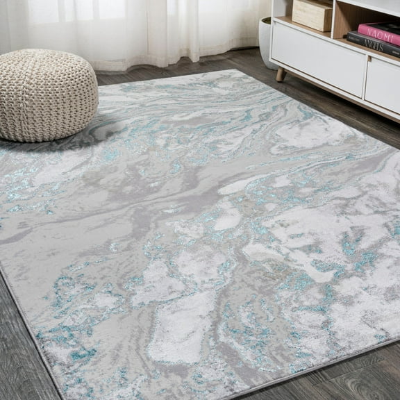 JONATHAN Y SILK ORCHID 4 x 6 Area Rug, Swirl Marbled Abstract - Gray/Turquoise, SOR203A-4