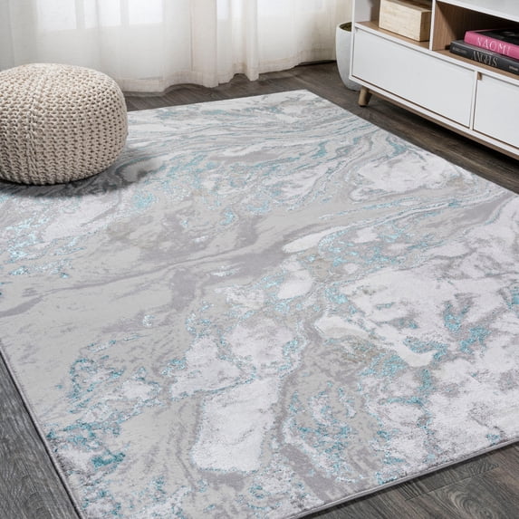 JONATHAN Y SILK ORCHID 8 x 10 Area Rug, Swirl Marbled Abstract - Gray/Turquoise, SOR203A-8