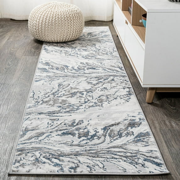 JONATHAN Y SILK ORCHID 2 x 8 Runner Rug, Swirl Marbled Abstract - Gray/Blue, SOR203B-28