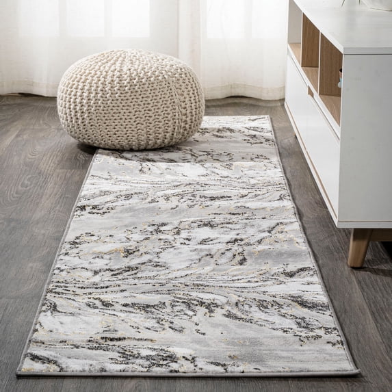 JONATHAN Y SILK ORCHID 2 x 8 Runner Rug, Swirl Marbled Abstract - Gray/Black, SOR203C-28