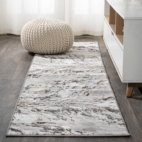 JONATHAN Y SILK ORCHID 2 x 8 Runner Rug, Swirl Marbled Abstract - Gray/Black, SOR203C-28
