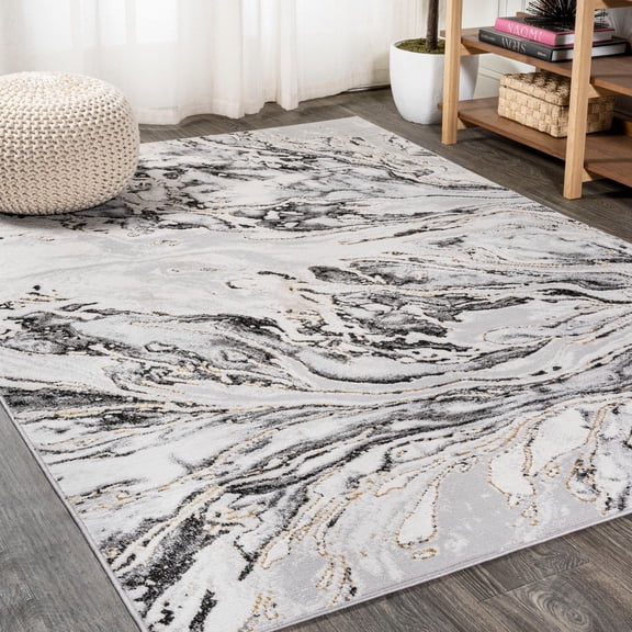 JONATHAN Y SILK ORCHID 4 x 6 Area Rug, Swirl Marbled Abstract - Gray/Black, SOR203C-4