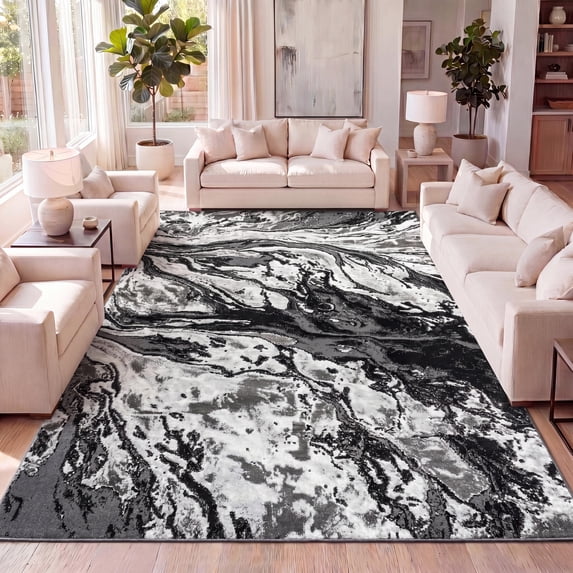 JONATHAN Y SILK ORCHID 4 x 6 Area Rug, Swirl Marbled Abstract - Black/Ivory, SOR203E-4