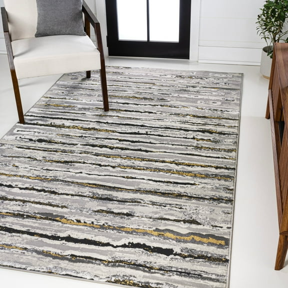 JONATHAN Y SILK ORCHID 3 x 5 Area Rug, Batten Stripe - Gray/Black, SOR204B-3