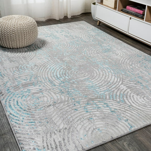 JONATHAN Y SILK ORCHID 3 x 5 Area Rug, Timeworn Abstract - Gray/Turquoise, SOR205A-3