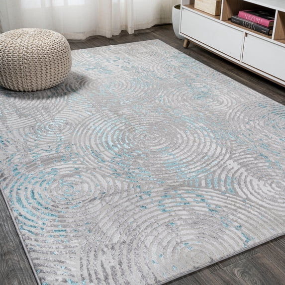 JONATHAN Y SILK ORCHID 8 x 10 Area Rug, Timeworn Abstract - Gray/Turquoise, SOR205A-8
