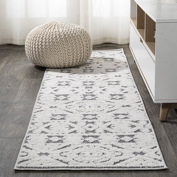 JONATHAN Y SOUTH BEACH 2 x 10 Runner Rug, Citta Pile Mediterranean Tile - White/Black, SBH102B-210