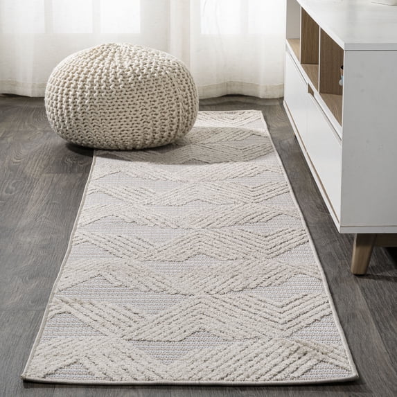 JONATHAN Y SOUTH BEACH 2 x 10 Runner Rug, Jazz Pile Art Deco Geometric - Beige, SBH106B-210