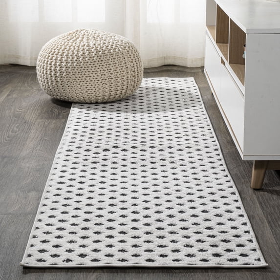 JONATHAN Y SOUTH BEACH 2 x 10 Runner Rug, Rabat Pile Mini-Diamond Trellis - White/Black, SBH101B-210