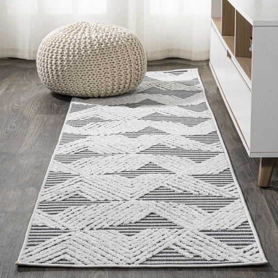 JONATHAN Y SOUTH BEACH 2 x 8 Runner Rug, Jazz Pile Art Deco Geometric - Black/Ivory, SBH106A-28
