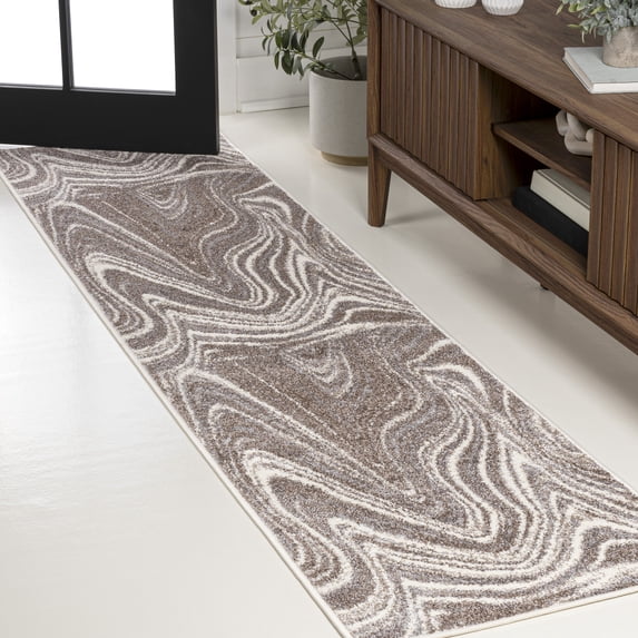 JONATHAN Y SUPERSOFT 2 x 8 Runner Rug, Eleni Glam Abstract Marble - Brown/Cream, SEU301B-28