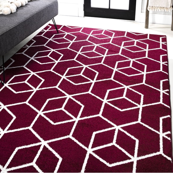 JONATHAN Y SUPERSOFT 8 x 10 Area Rug, Tumbling Blocks Modern Geometric - Red/White, SEU101I-8