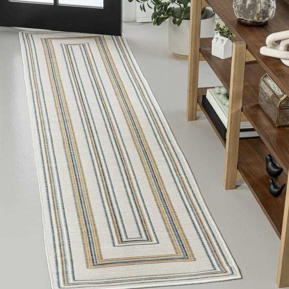 JONATHAN Y SAVANNAH 2 x 8 Runner Rug, Argo Nautical Stripe Machine-Washable Reversible - Navy/Cream, SVH101A-28