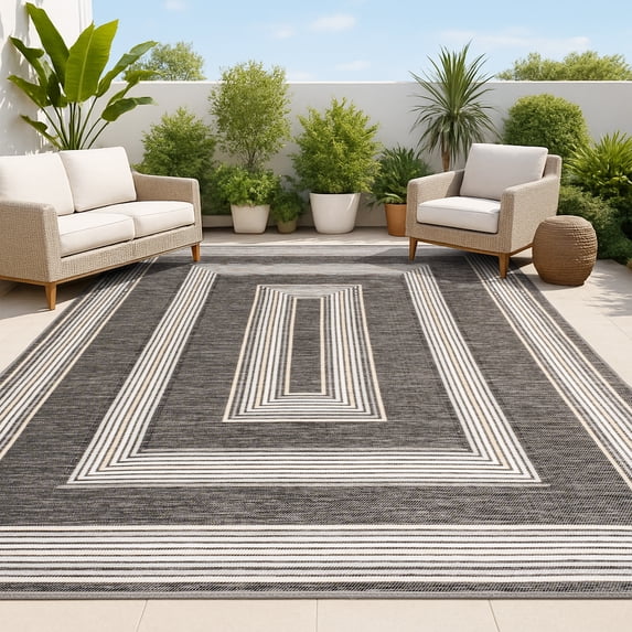 JONATHAN Y SAVANNAH 8 x 10 Area Rug, Argo Nautical Stripe Machine-Washable Reversible - Black/Cream, SVH101B-8