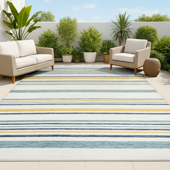 JONATHAN Y SAVANNAH 5 x 8 Area Rug, Janus Coastal Stripe Machine-Washable Reversible - Cream/Navy, SVH104A-5
