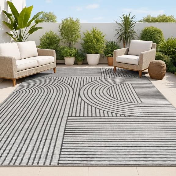 JONATHAN Y SAVANNAH 5 x 8 Area Rug, Zephyr Arch Stripe Machine-Washable Reversible - Cream/Beige, SVH106A-5