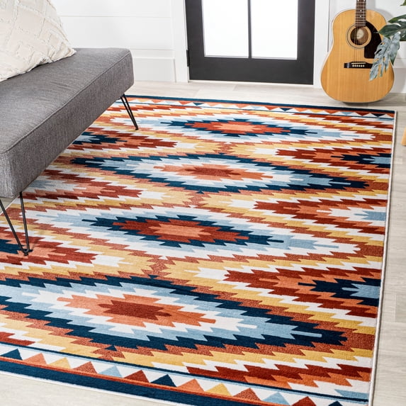 JONATHAN Y SOUTH WESTERN 4 x 6 Area Rug, Konya Diamond Kilim Geometric - Yellow/Red/Blue, SWC101A-4