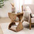 thumbnail image 1 of JONATHAN Y Suraya 14" Coastal Bohemian Handwoven Water Hyacinth Sculptural Twisted End Table with Glass Top and Storage Shelf, Natural, TBL2506A, 1 of 6