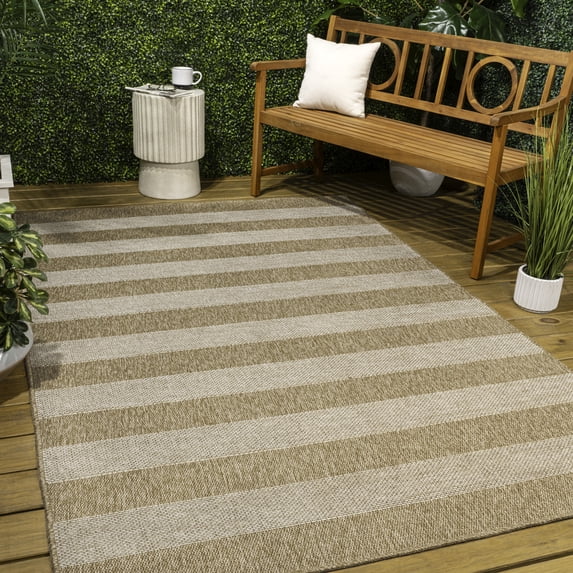JONATHAN Y Sutton Easy Jute Modern Geometric Boho Stripe Natural/Beige 4 ft. x 6 ft. Indoor/Outdoor Area Rug