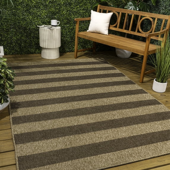 JONATHAN Y Sutton Easy Jute Modern Geometric Boho Stripe Natural/Brown 8 ft. x 10 ft. Indoor/Outdoor Area Rug